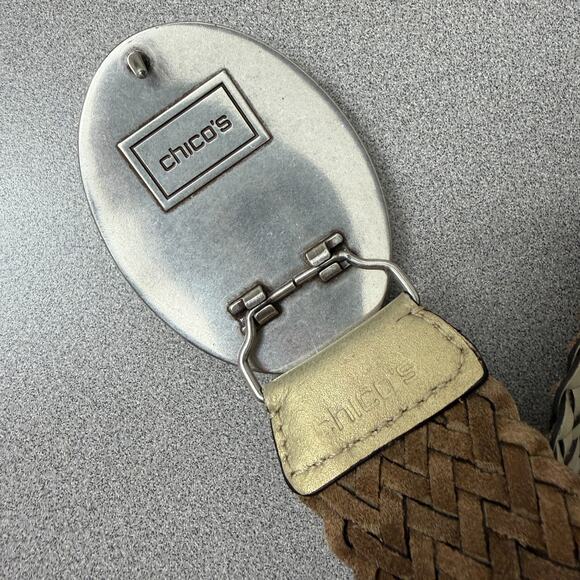 Chicos Woven Leather Belt Womens Gold Gem Buckle Embellished Bead Boho Wrap 52" - Picture 6 of 6